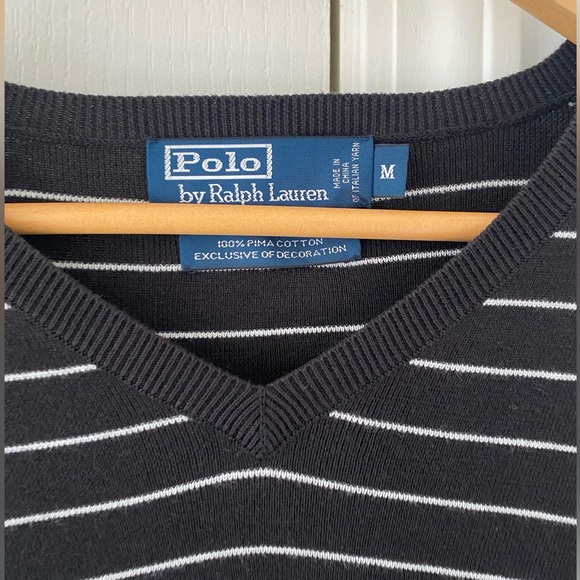 POLO Ralph Lauren medium black and white stripped V-Neck sweater. Gently worn - Picture 3 of 3